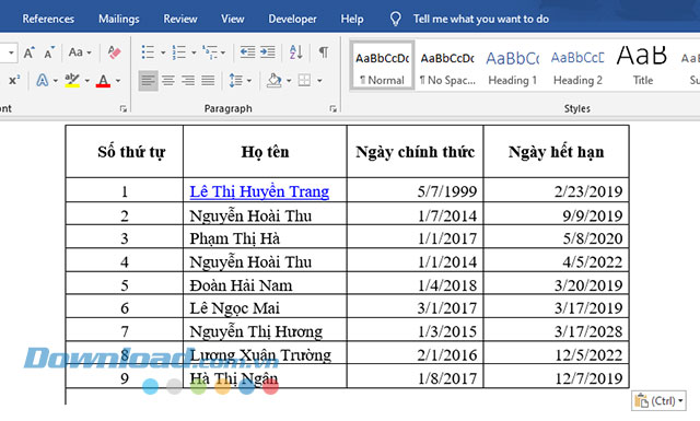 Chọn file Excel đính kèm file Word