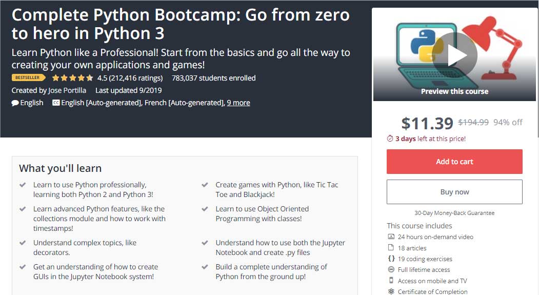 Complete Python Bootcamp: Go from zero to hero in Python 3