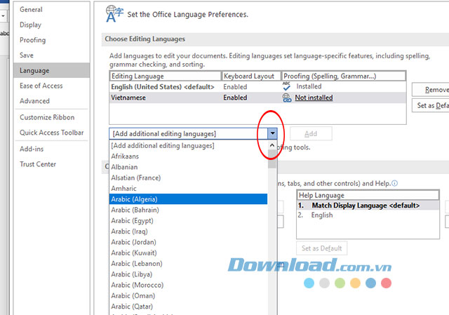 Thêm ngôn ngữ nhập mới cho Microsoft Word