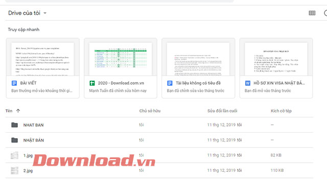 Giao diện chính của Google Drive