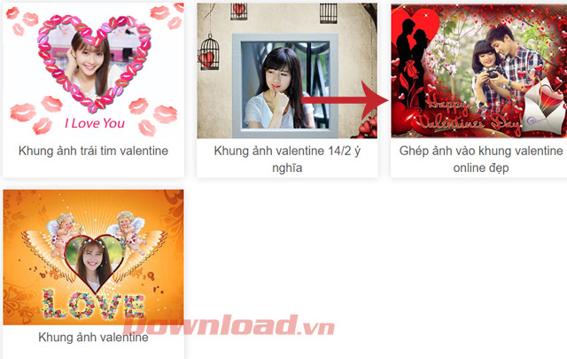 Nhấn chọn Ghép ảnh vào khung Valentine Online đẹp
