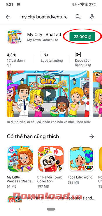 Cài đặt game tính phí trên kho ứng dụng