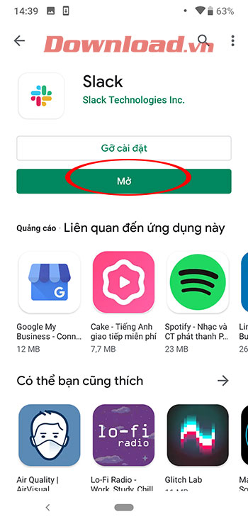 Mở ứng dụng Slack