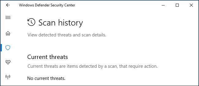Lịch sử quét của Bộ bảo vệ Windows