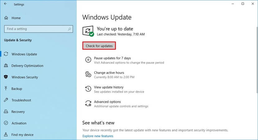 Kiểm tra cập nhật Windows 10