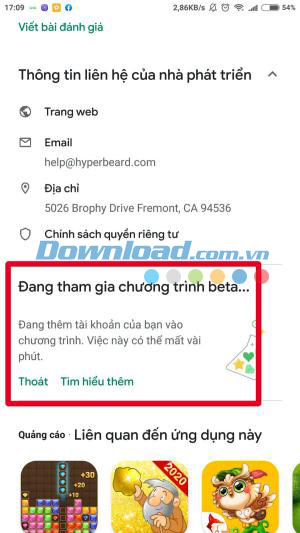 Chờ nhà phát triển thêm bạn vào chương trình beta