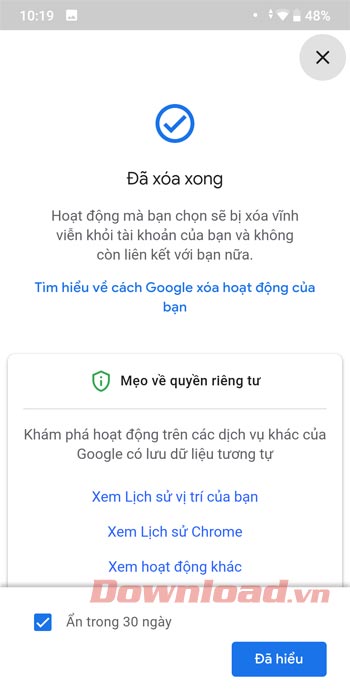 Xóa xong lịch sử Google Maps