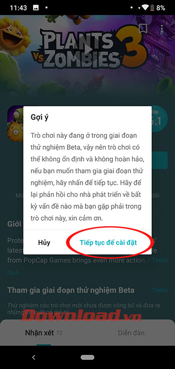 Chấp nhập điều khoản game Plants vs Zombies 3
