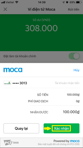 Rút tiền từ ví điện tử Moca trên Grab