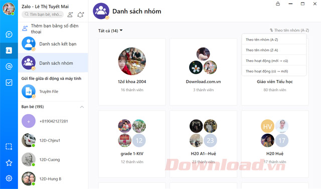 Sắp xếp nhóm Zalo