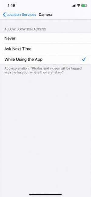 Cho phép camera sử dụng dịch vụ vị trí
