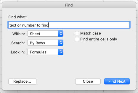 Tìm dữ liệu trong Excel cho Mac