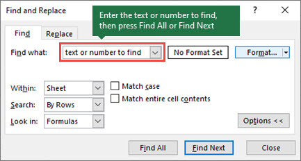 Tìm & thay thế dữ liệu trong Excel trên Windows