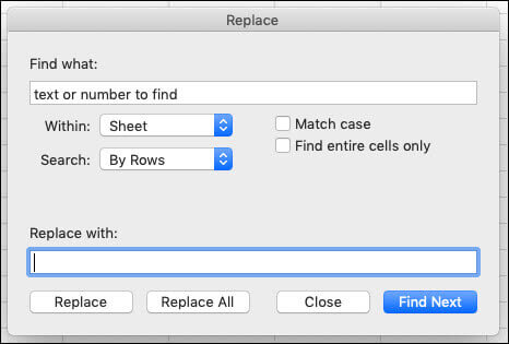 Tìm và thay thế dữ liệu trong Excel cho Mac
