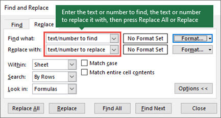 Thay thế dữ liệu trong Excel