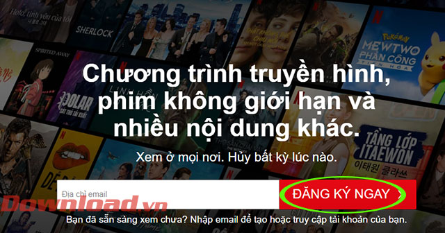 Giao diện đăng ký miễn phí 30 ngày của Netflix