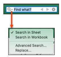 Thanh tìm kiếm trong Excel cho Mac