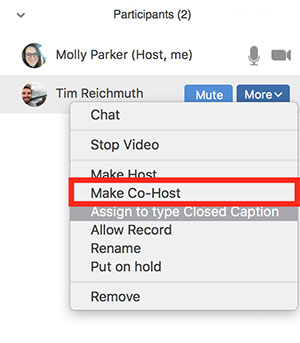 Chọn tên người bạn muốn làm co-host > chọn More > chọn Make Co-Host
