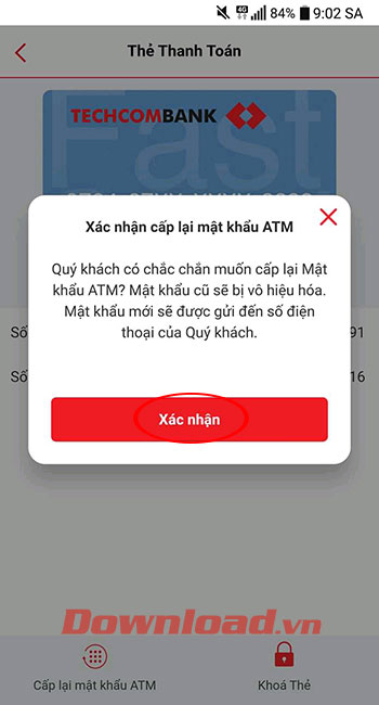 Cach doi mat khau the ATM Techcombank online 2