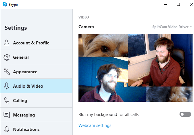 Chọn SplitCam trong Skype