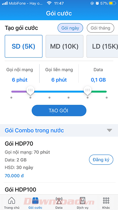 Mục Gói cước trên My Mobifone