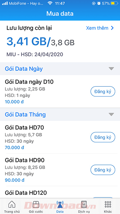 Mục Data trên My Mobifone