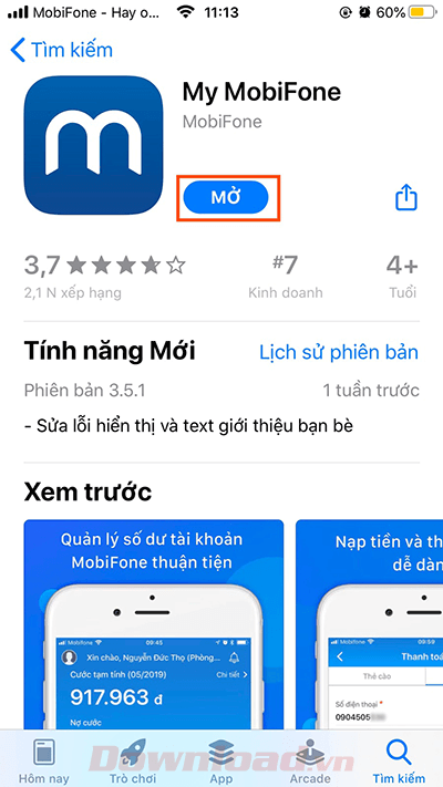 Mở ứng dụng My Mobifone
