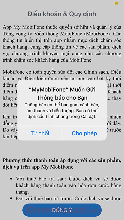 Nhận thông báo từ ứng dụng của Mobifone