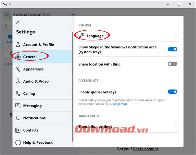 Cài đặt ngôn ngữ cho Skype