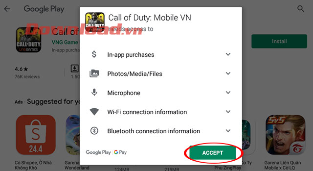 Đồng ý điều khoản Call of Duty: Mobile VN