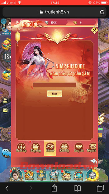Cach nhap Giftcode game Tru Tien H5 2