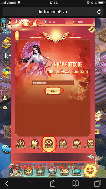 Cach nhap Giftcode game Tru Tien H5 3