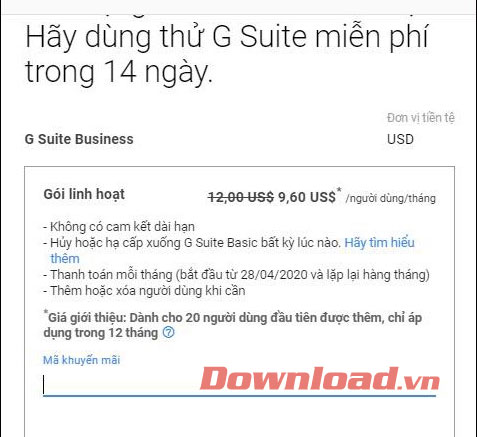 Lựa chọn gói G Suite