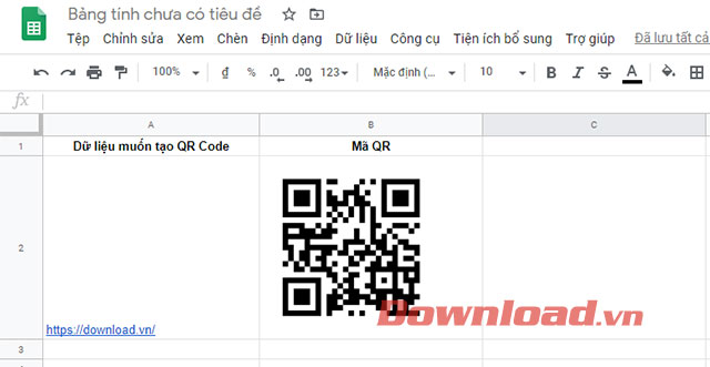 Mã QR vừa được tạo trên Google Sheet