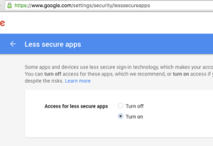 Truy cập google.com/settings/security/lesssecureapps và chọn Bật.