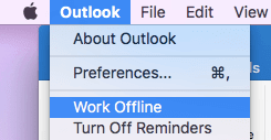 Nhấp vào Outlook và chọn Làm việc ngoại tuyến