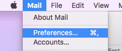 Khởi chạy /Application/Mail.app, đi tới Mail và chọn Preferences.