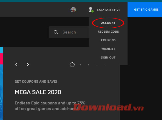 Chọn đến trang cá nhân trên Epic Games Store