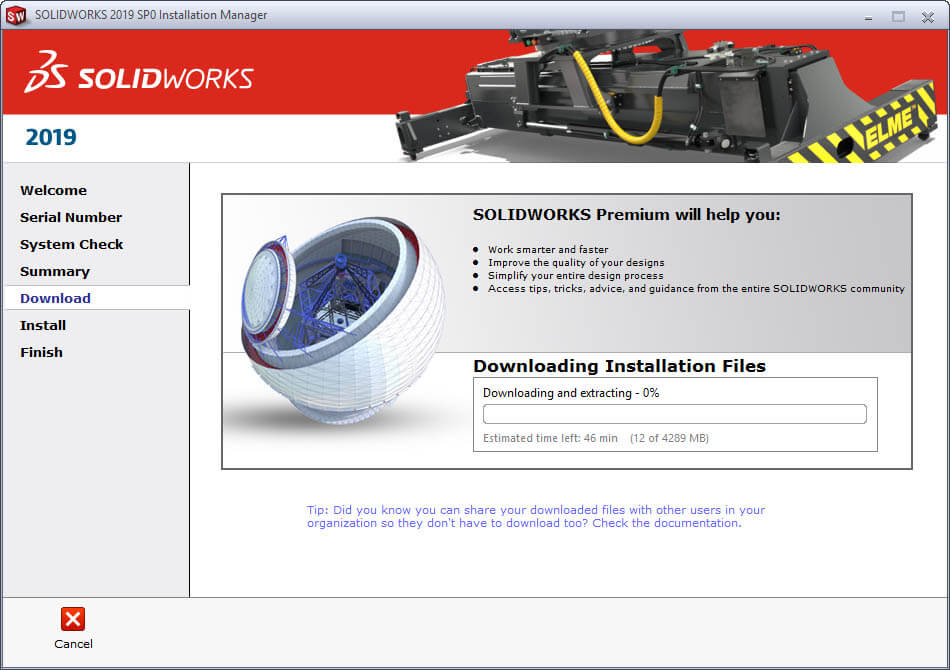 Quá trình cài đặt SolidWorks bắt đầu