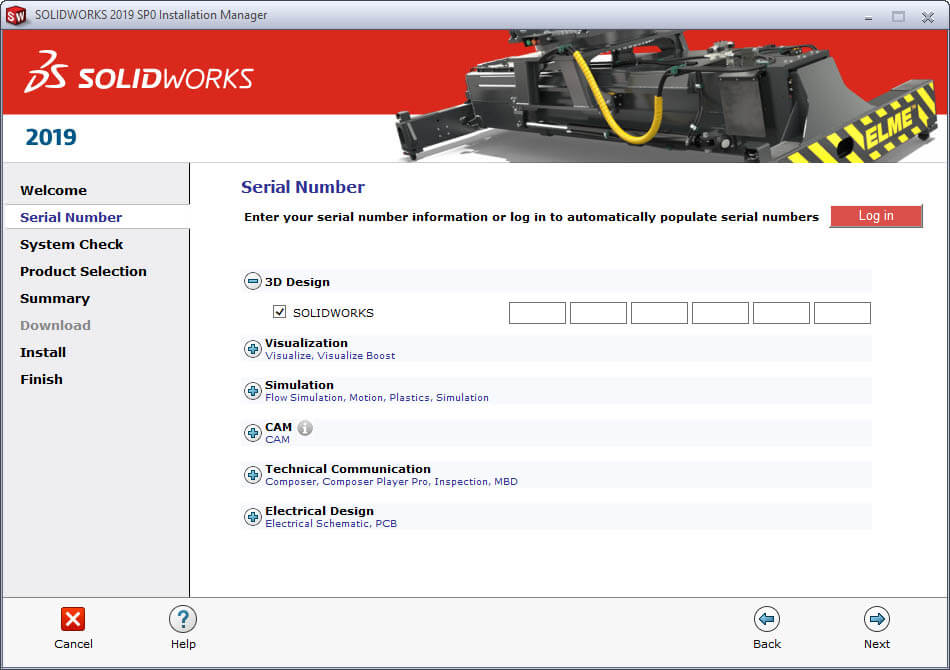 Nhập mã số cài đặt SolidWorks 2019