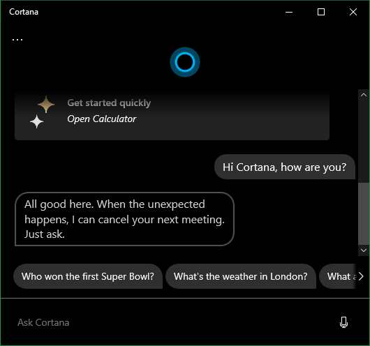 Giao diện Cortana mới trên Windows 10
