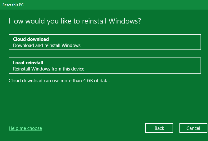 Cài đặt lại đám mây trên Windows 10
