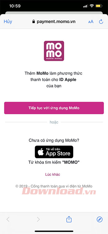 Đăng nhập vào MoMo E-Wallet