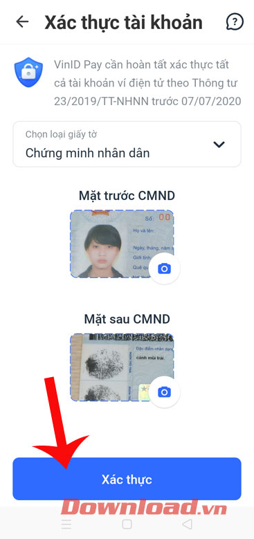 Chụp ảnh CMTND hoặc thẻ CCCD
