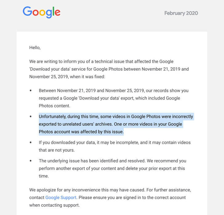 Google Takeout xin lỗi vì để lộ thông tin người dùng