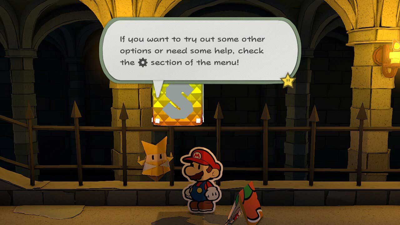 Tới phần cài đặt trong game Paper Mario The Origami King