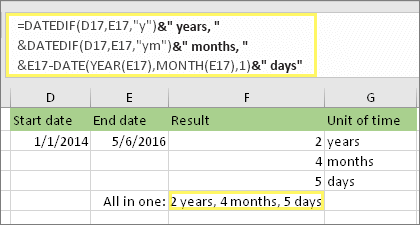 Dùng hàm DATEDIF tất cả trong một