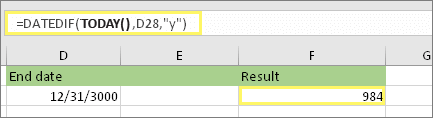 Phép tính từ ngày hôm nay tới ngày khác trong Excel