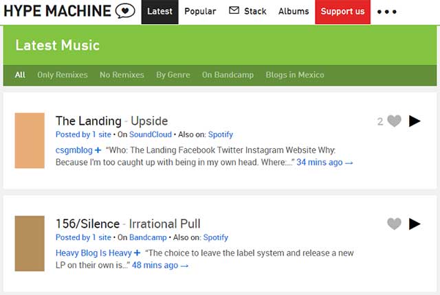 Hype Machine là dịch vụ nghe nhạc tổng hợp nội dung từ các blog âm nhạc
