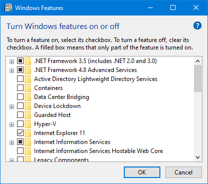 Bật tắt tính năng tùy chọn của Windows 10